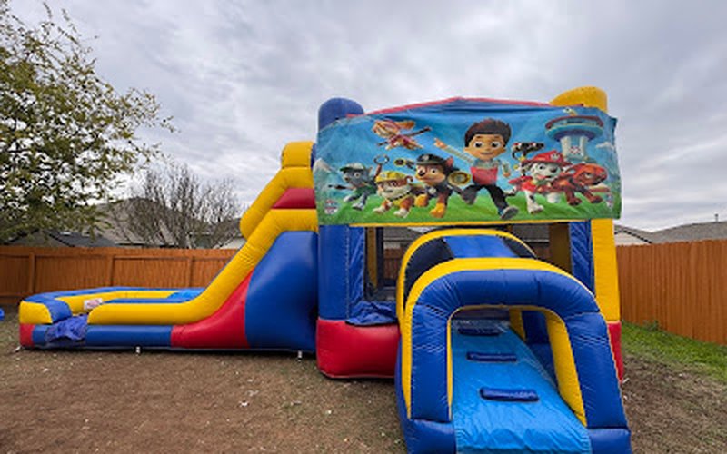 Combo bounce house rental Hutto TX - sports theme with slide